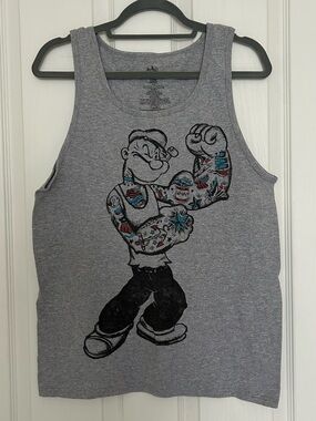 Vintage Gray Tank Top with Tattoo-Style Popeye Print